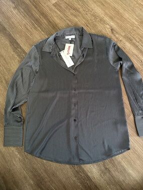 Willa Black and Gray Pinstripe Button-Down Blouse